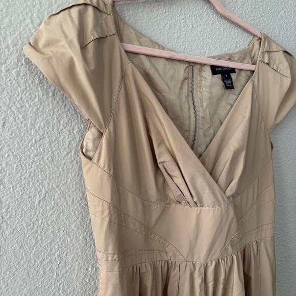 Pink Tartan Beige Vneck Knee Length Cap Sleeve Sheath Dress Size 8 - Picture 2 of 10